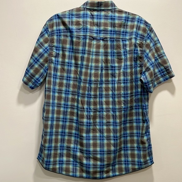 TOMMY Bahama Button Down Blue and Brown Short Sleeve Plaid Shirt size large - Picture 3 of 7